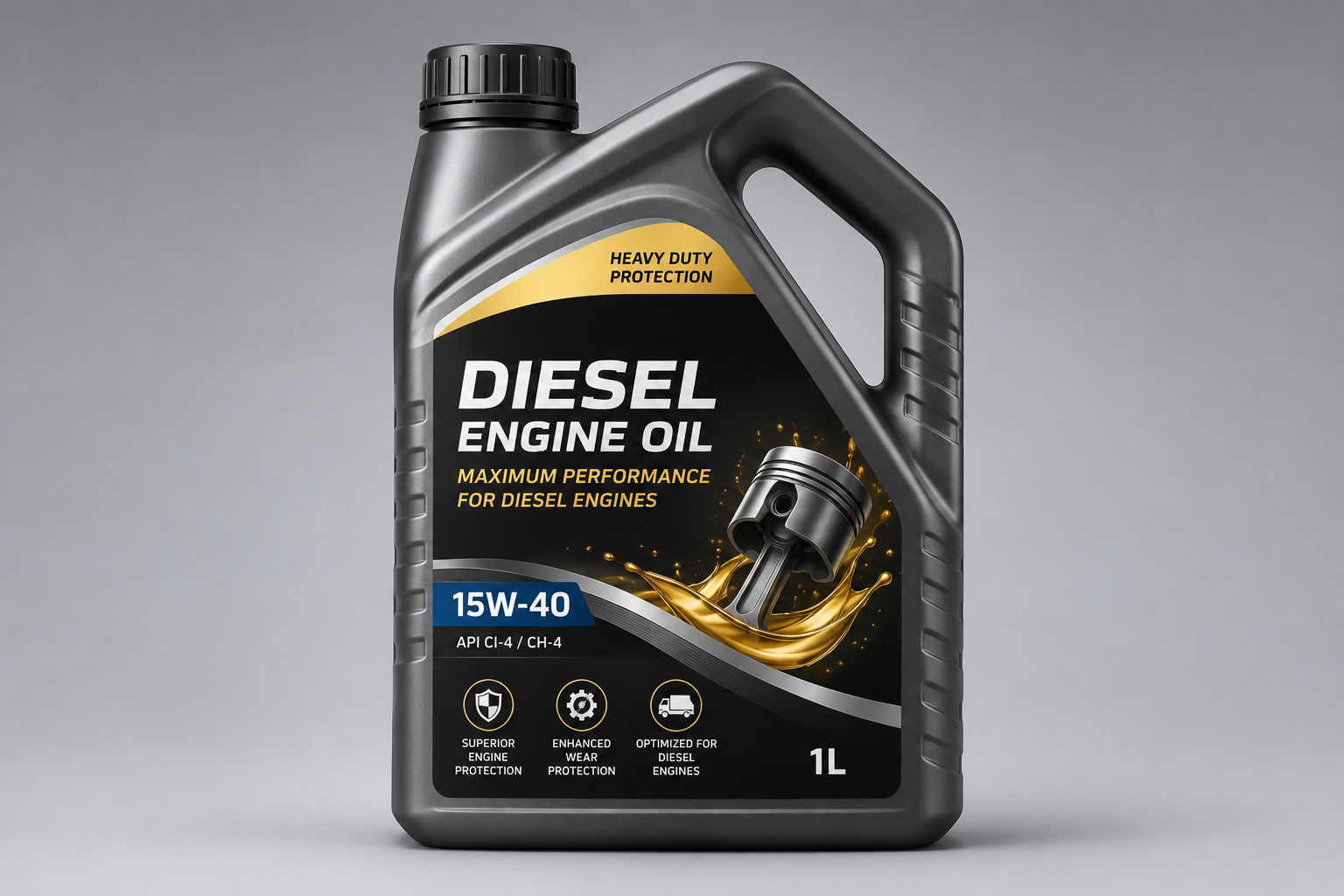 Diesel engine oil container designed for heavy-duty engines